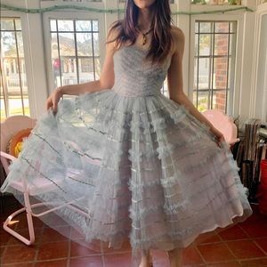 Vintage 50s blue tulle prom dress